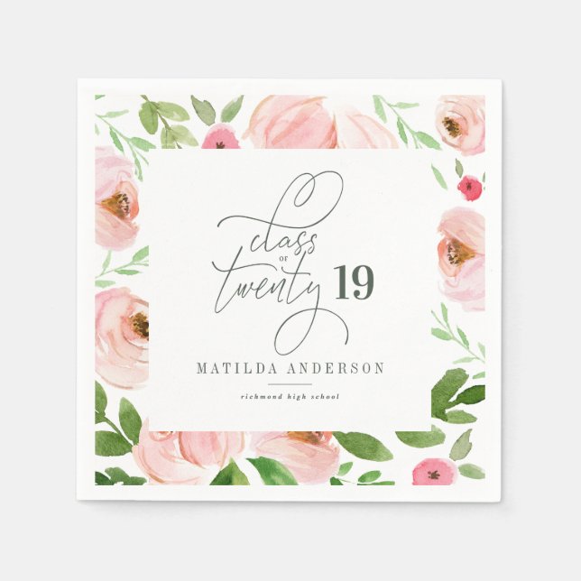 Guardanapo De Papel Classe de graduação floral de aquarela (Frente)