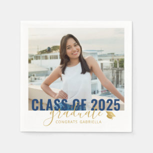 Guardanapo De Papel Classe de Graduação Foto Azul Dourado 2023