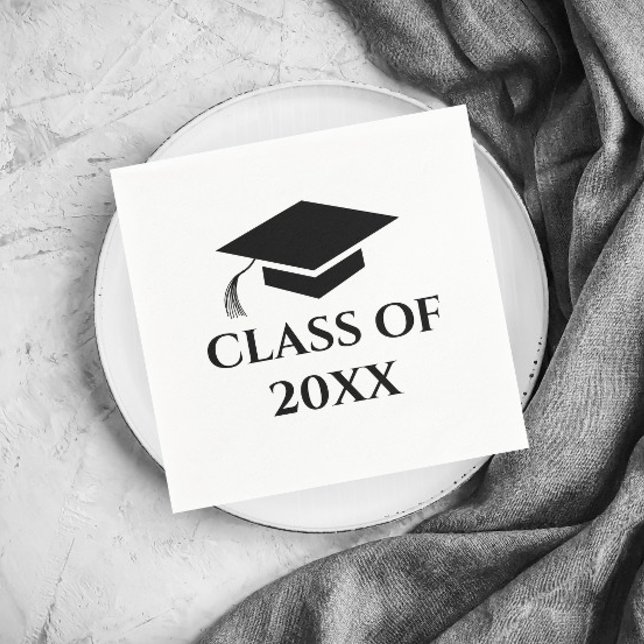 Guardanapo De Papel Classe do Ano de Graduação Simples Preto e Branco (Simple Black and White Graduation Class Graduation Party Napkins.)