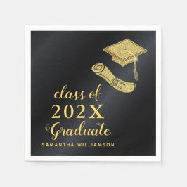 Guardanapo De Papel Classe Elegante de 2025 Graduação Preta e Dourada