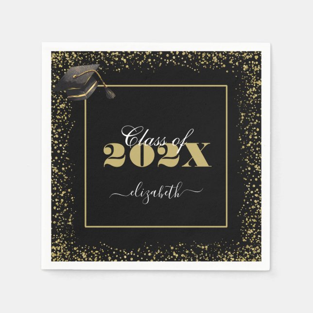 Guardanapo De Papel Classe Elegante de Graduação Dourada do Nome Perso (Frente)