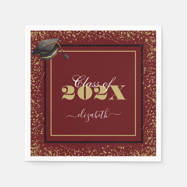 Guardanapo De Papel Classe Elegante de Graduação Dourada do Nome Perso (Frente)