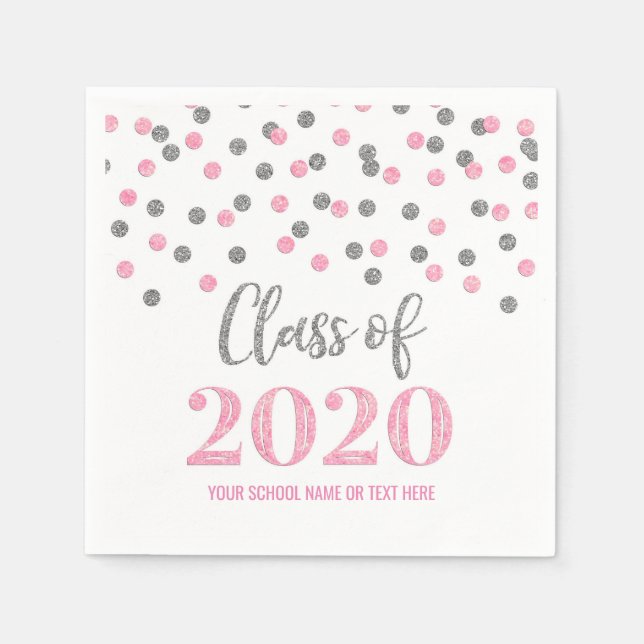 Guardanapo De Papel Classe Pink Silver Confetti de Graduação 2020 (Frente)