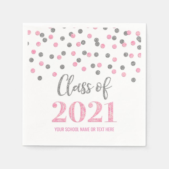 Guardanapo De Papel Classe Pink Silver Confetti de Graduação 2021 (Frente)
