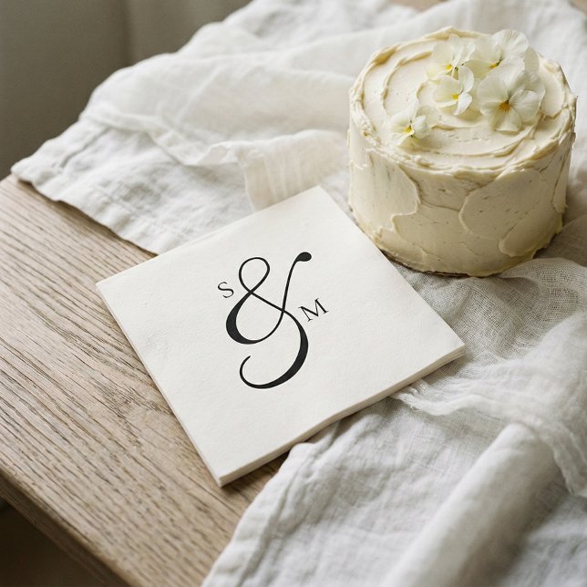 Guardanapo De Papel Classic Monogram Ampersand White Wedding (Criador carregado)