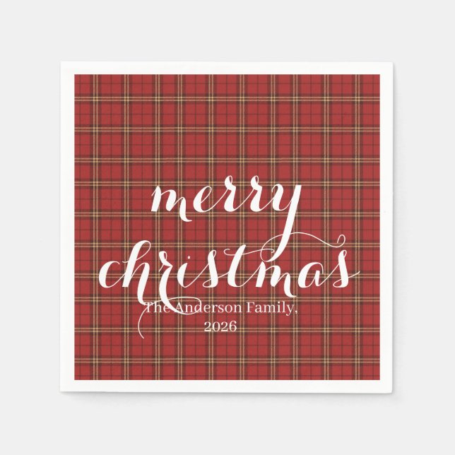 Guardanapo De Papel Classic Plaid Merry Christmas Festive -  (Frente)