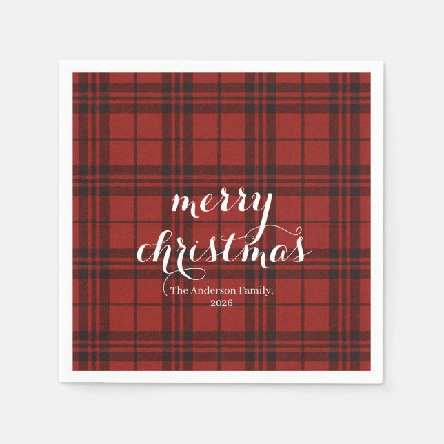 Guardanapo De Papel Classic Plaid Merry Christmas Festive -  (Frente)