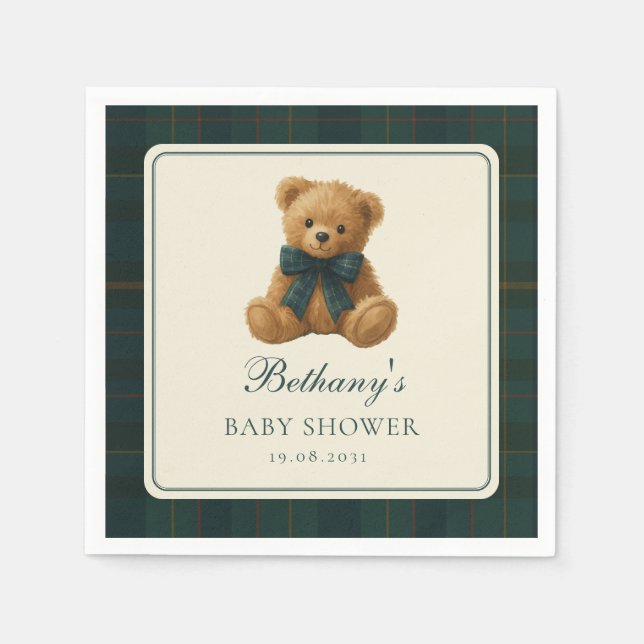 Guardanapo De Papel Classic Polo Tartan Teddy Bear Baby Shower (Frente)