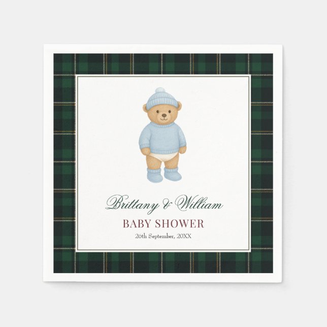 Guardanapo De Papel Classic Preppy Bear Designer Plaid Baby Shower (Frente)