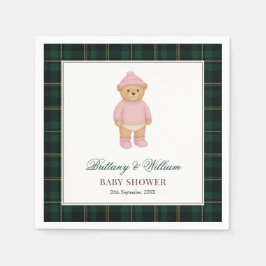 Guardanapo De Papel Classic Preppy Bear Green Tartan Plaid Baby Shower