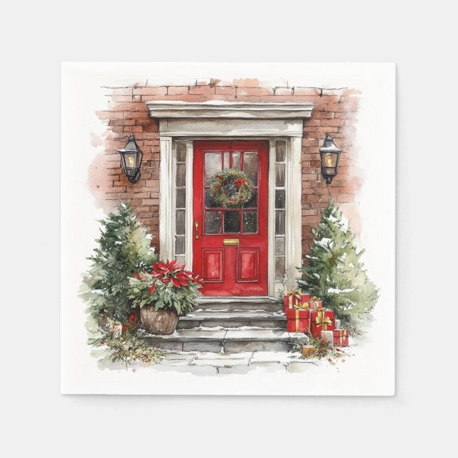 Guardanapo De Papel Classic Red Christmas Door Decor Napkins (Frente)