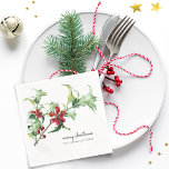 Guardanapo De Papel Classic Watercolor Christmas Holly Berries Nome<br><div class="desc">Linda e clássica coloração d'água sagrada e bagas com a escrita e a tipografia moderna. Envie-me uma mensagem se precisar de assistência ou se tiver algum pedido especial.</div>