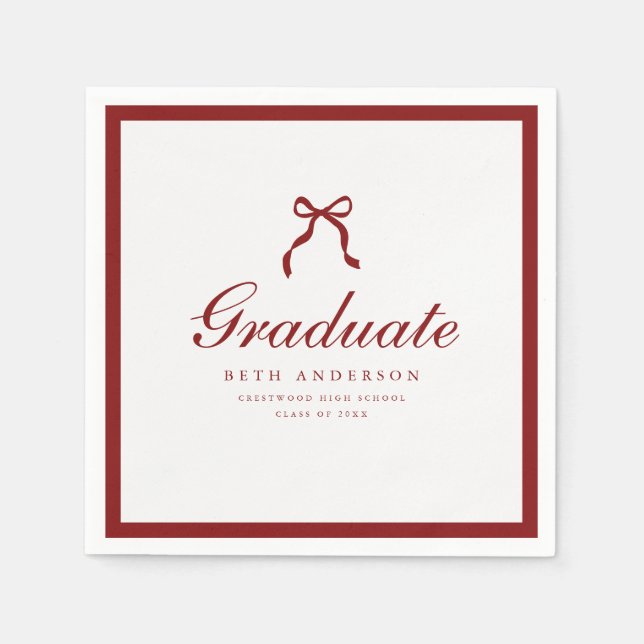 Guardanapo De Papel Classic Wine Red Coquette Bow Graduation Party (Frente)