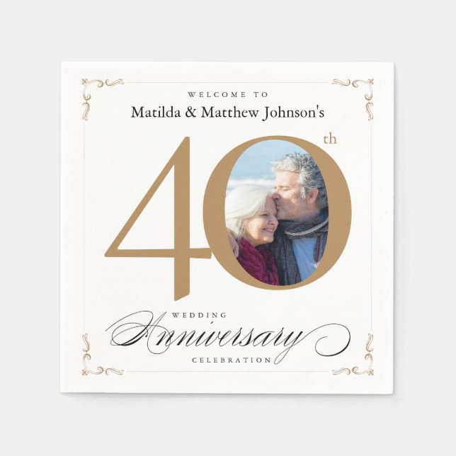 Guardanapo De Papel Clássica Dourada Caligrafia Branca 40 anos (Frente)