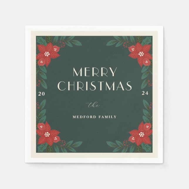 Guardanapo De Papel Clássico de Natal Personalizado Napkins Floral (Frente)
