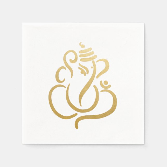 Guardanapo De Papel Clássico Faux Gold Foil Ganesha, Étnica Moderna In (Frente)