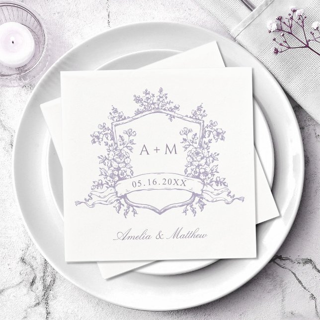 Guardanapo De Papel Clássico Floral de Lavanda com Crista Monogramas C (Criador carregado)