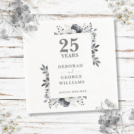 Guardanapo De Papel Clássico Floral Prata Aniversário de Casamento de