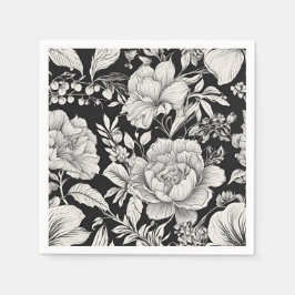 Guardanapo De Papel Clássico Floral Preto e Branco Vintage