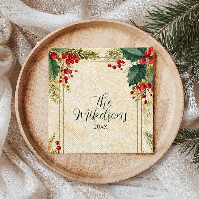 Guardanapo De Papel Clássico Holly Berry - Festa de Natal (Criador carregado)