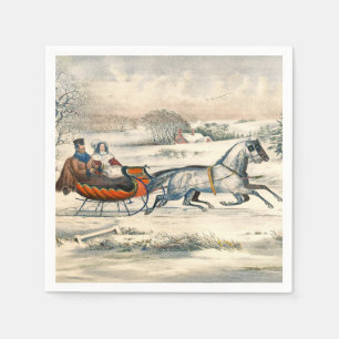 Guardanapo De Papel Clássico Passeio de Trenó de 1853 Currier Ives Est