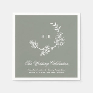 Guardanapo De Papel Clássico Sage Green Floral Wreath Monograma Casame