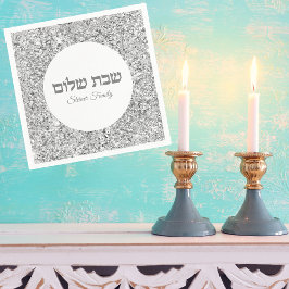 Guardanapo De Papel Clássico Silver Glitter Shabbat Shalom