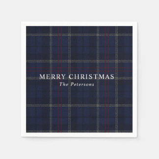 Guardanapo De Papel Clássico Vintage Natal Xadrez Azul Marinho