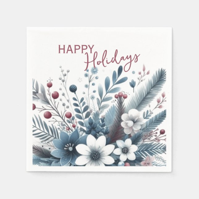 Guardanapo De Papel Classy Dark Teal Blue Red Floral Holiday Wreath (Frente)