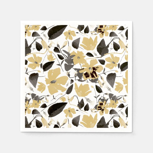 Guardanapo De Papel Clematis Yellow Cinza Botanical Watercolor (Clematis Yellow Gray Flowering Vine Watercolor Napkins from Studio Posies. )