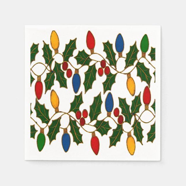 Guardanapo De Papel Cloisonne Art Christmas Lights and Holly (Frente)