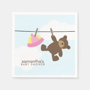 Guardanapo De Papel Clothesline do bebê e urso de ursinho cor-de-rosa