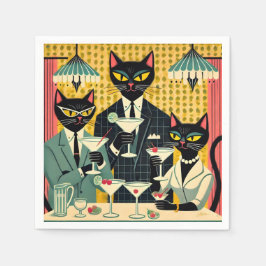 Guardanapo De Papel Clube de Martini de Gato Preto Futurista Retro