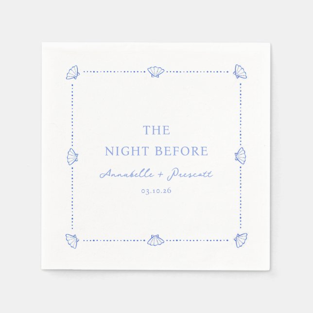 Guardanapo De Papel Coastal Chic Blue Personalized Rehearsal Dinner (Frente)
