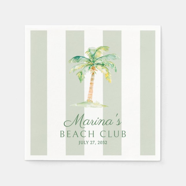 Guardanapo De Papel Coastal Green Cabana Stripes Palm Beach Club (Frente)