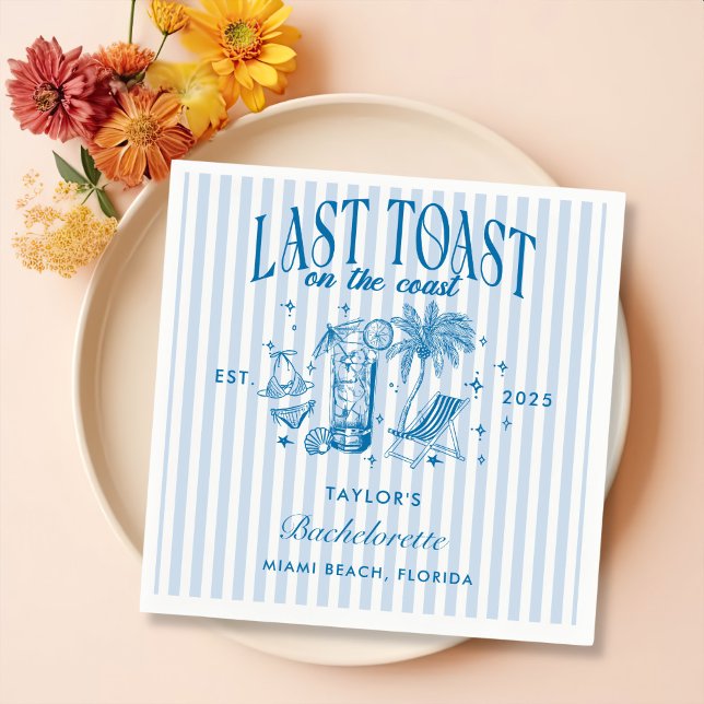 Guardanapo De Papel Coasteira Bachelorette Modern Cocktail Blue (Criador carregado)