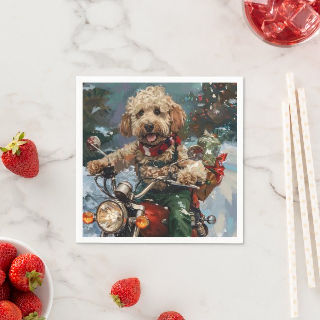 Guardanapo De Papel Cockapoo Cão Andando de Motocicleta Natal (Insitu)