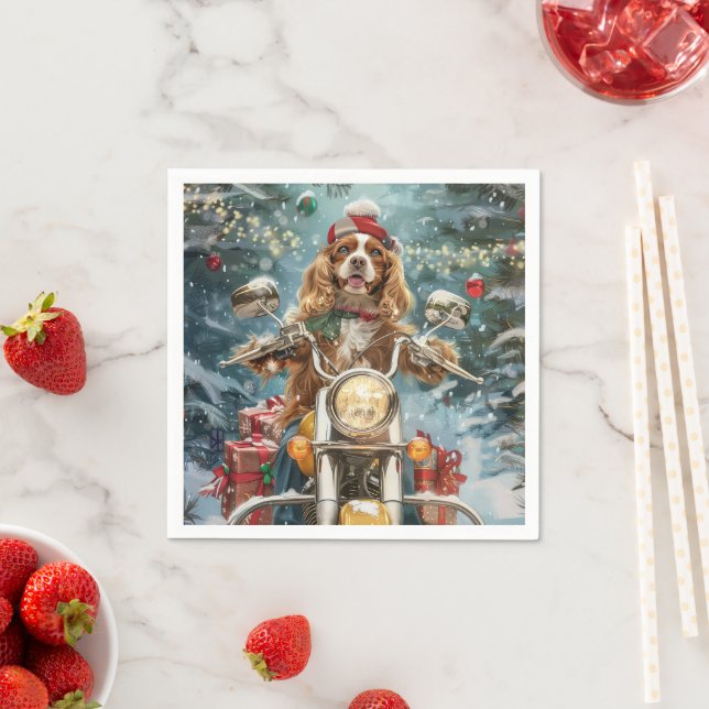 Guardanapo De Papel Cocker Spaniel Andando de Motocicleta Natal  (Insitu)