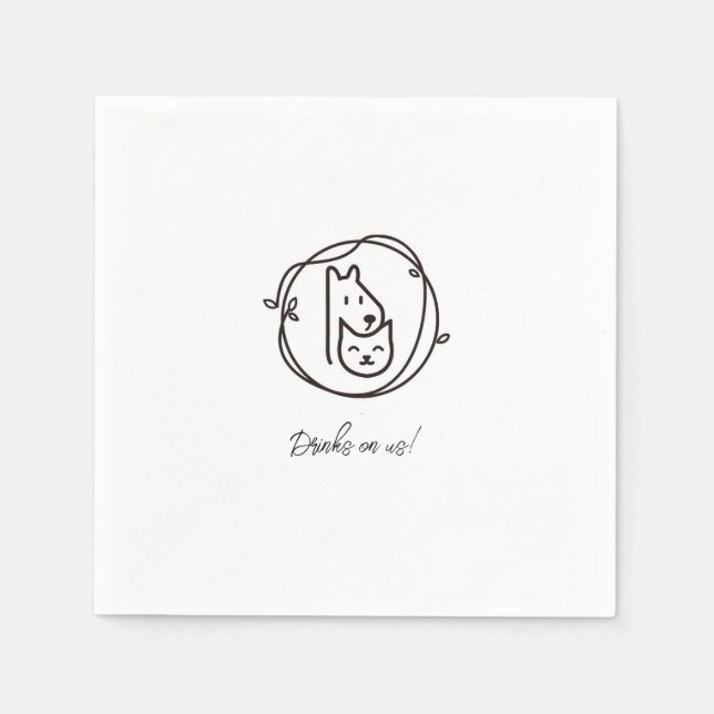 Guardanapo De Papel Cocktail de arte simples de gatos e cães de linhag (Frente)