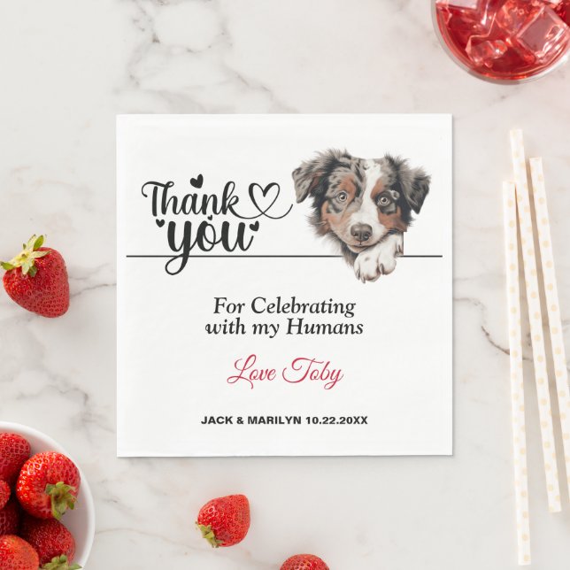 Guardanapo De Papel Cocktail de Casamento com Cachorro Pastor Australi (Insitu)