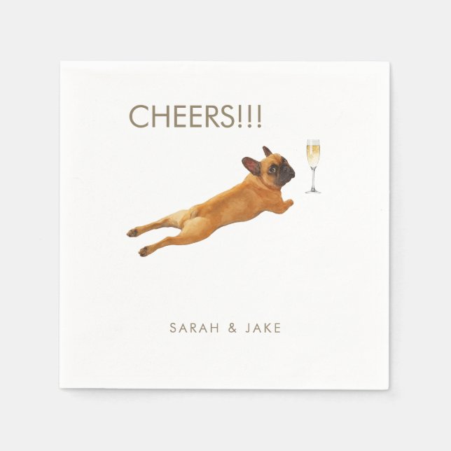 Guardanapo De Papel Cocktail de Casamento de Bulldog Francês Pet Perso (Frente)