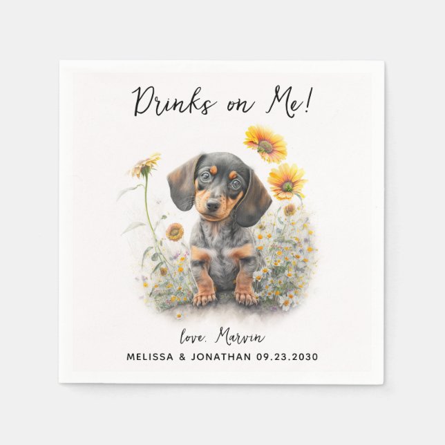 Guardanapo De Papel Cocktail de Casamento de Cães (Frente)