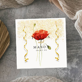 Guardanapo De Papel Cocktail de Casamento de Flores Elegante Dourado S