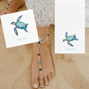 Guardanapo De Papel Cocktail de Casamento de Praia de Tartaruga do Mar