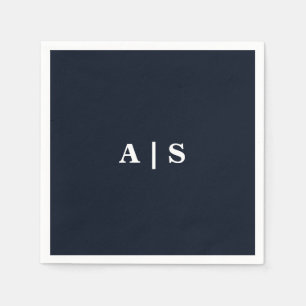 Guardanapo De Papel Cocktail de Casamento do Monograma Branco e marinh