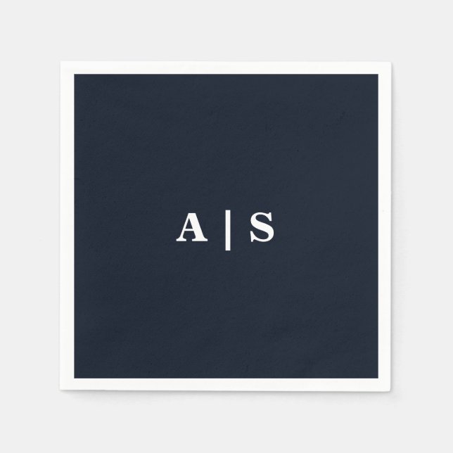 Guardanapo De Papel Cocktail de Casamento do Monograma Branco e marinh (Frente)