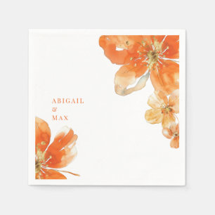 Guardanapo De Papel Cocktail de Casamento Floral Laranja Personalizado