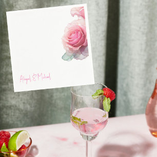 Guardanapo De Papel Cocktail de Casamento Floral Rosa Rosa Personaliza