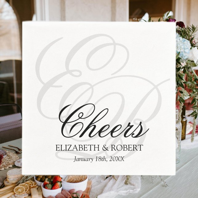 Guardanapo De Papel Cocktail de Casamento Monograma Simples Aplausos (Criador carregado)