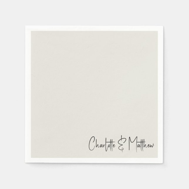 Guardanapo De Papel Cocktail de Casamento Personalizado de Creme para  (Frente)